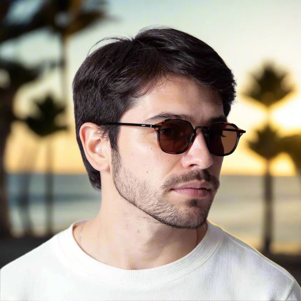 Man wearing sunglasses with a plain background
