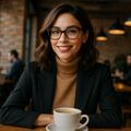 a women wearing my glasses in a coffee shop