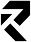 Black logo on a white background